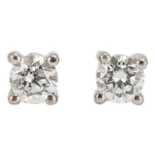 Unisex 14k White Gold 0.16ctw Round Diamond Push Back Petite Stud Earrings, A Pair For Sale