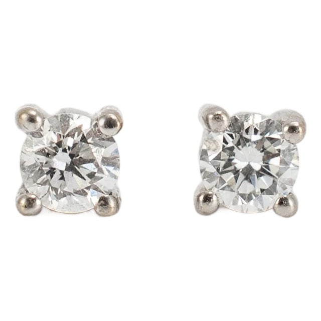 Unisex 14k White Gold 0.16ctw Round Diamond Push Back Petite Stud Earrings, A Pair For Sale