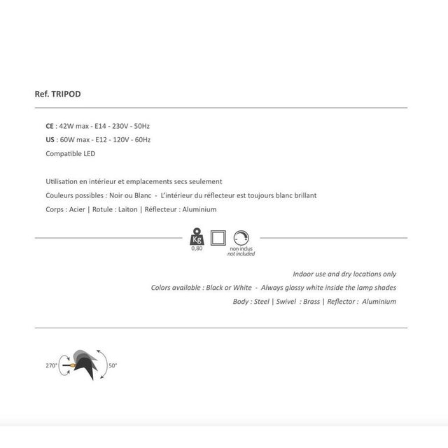 Metal Mid-Century Modern Black Tripod Lamp from Serge Mouille For Sale - Image 7 of 8