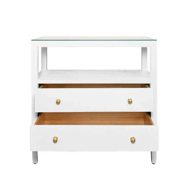 Contemporary Matthew Izzo Home Douglas White Linen Two Drawer Side Table For Sale - Image 3 of 5
