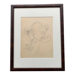 Framed 1930s Pencil Sketch Portrait of a Woman For Sale