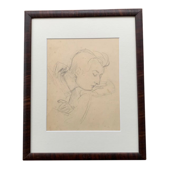 Framed 1930s Pencil Sketch Portrait of a Woman For Sale
