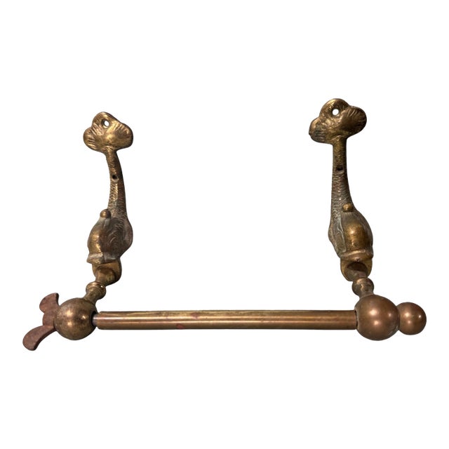 Vintage Brass Finish Figural Dolphin Koi Fish Wall Hanging Toilet Paper Holder For Sale