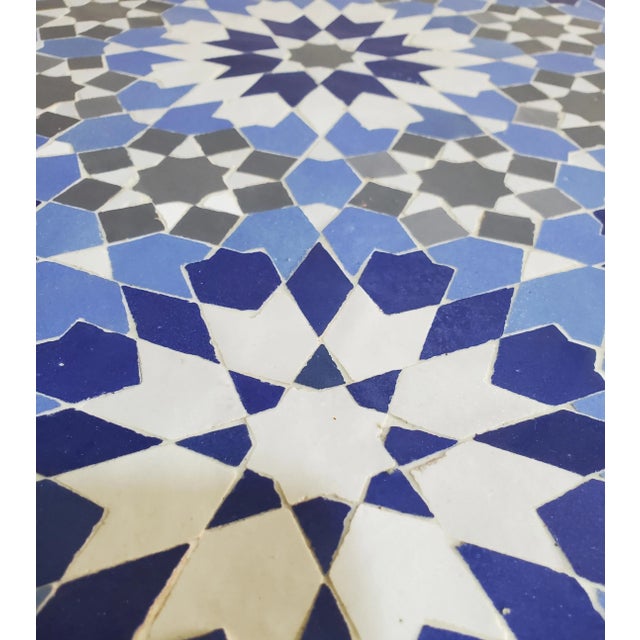 Moroccan 32" Shades of Blue and White Ankboutia Pattern Moroccan Mosaic Table - 2 Pieces For Sale - Image 3 of 7