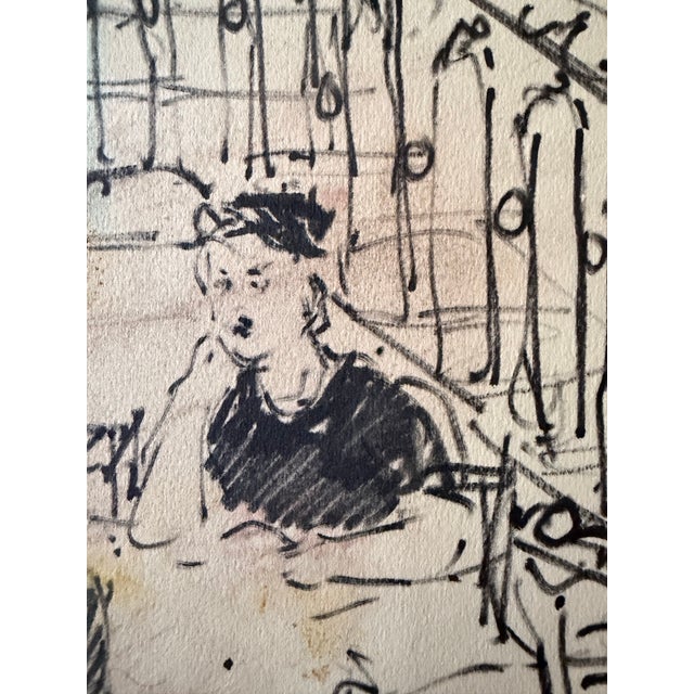 This original ink sketch by prominent Romanian-born artist Dimitrie Berea depicts an interior scene, likely a cafe or...