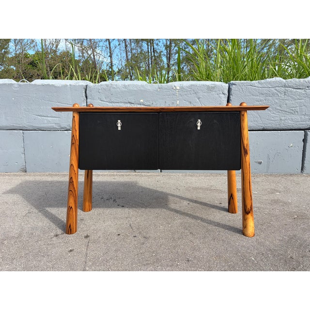 Console Table With Two Drawers, Zebrawood, Black For Sale - Image 12 of 12