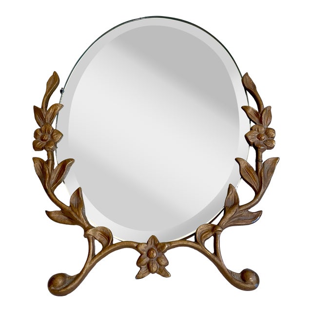 Art Nouveau Gold Floral Oval Vanity Mirror Chairish