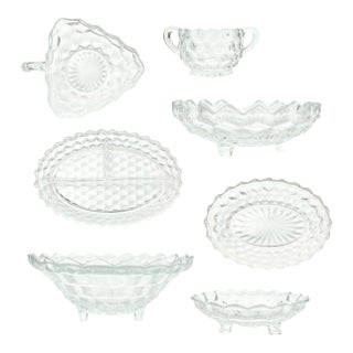 1960s Fostoria “American” Glass Dinnerware Serving Hostess Set - 7 Pieces For Sale