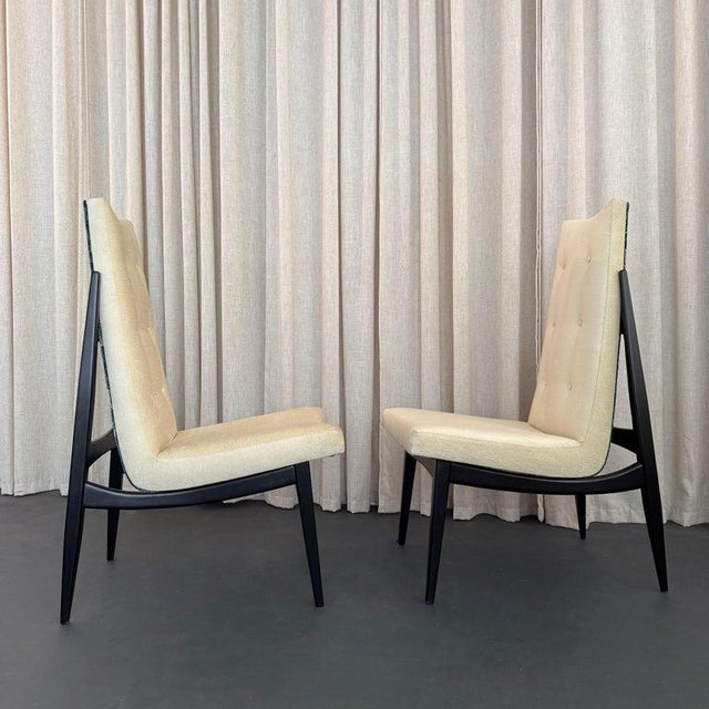 Pair of Mid-Century Modern Highback Accent Chairs, Two-Tone Upholstery For Sale In New York - Image 6 of 12