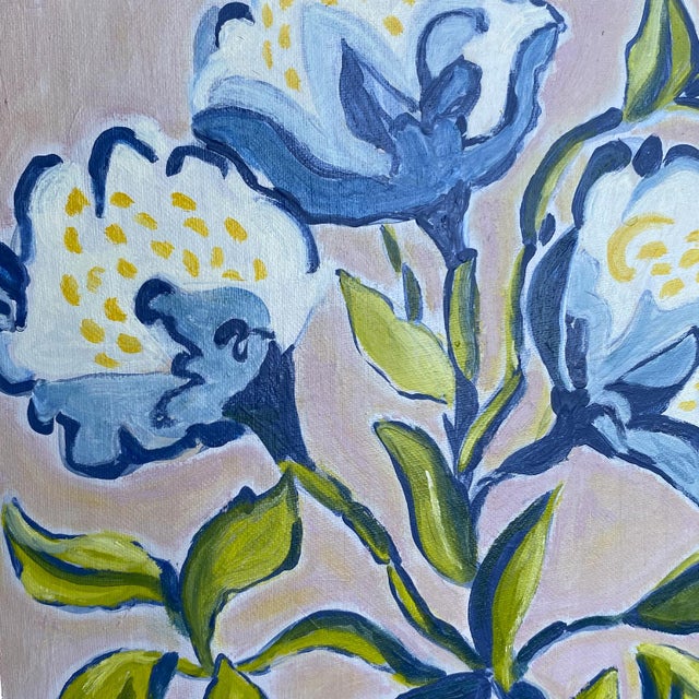 Original Framed Oil Acrylic Botanical Painting, Organic Boho Art Floral Wall Art, 13" X 13" by Tatiana Duperault For Sale - Image 4 of 4