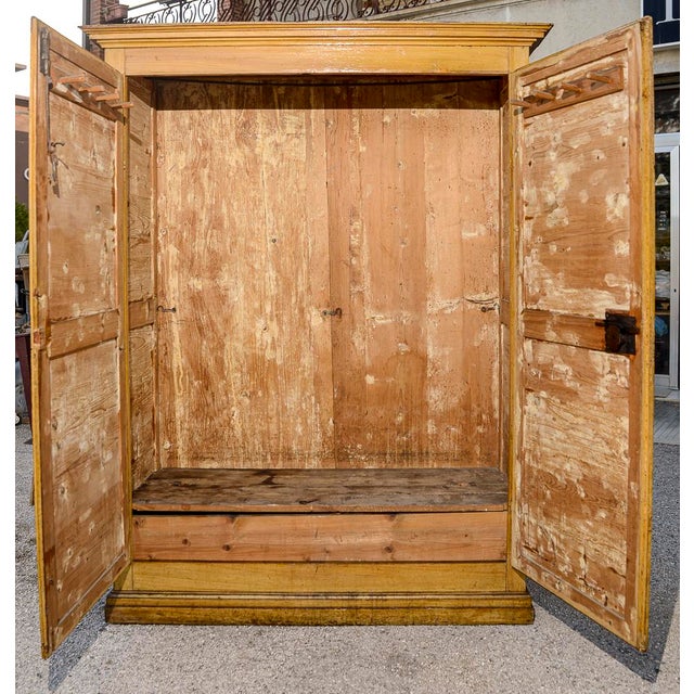 Antique Rustic Two-Door Wardrobe in Yellow Lacquered Fir Wood, Italy, 1800s For Sale - Image 13 of 18