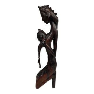 Vintage Mid-Century Balinese Modernist Mother and Child – 13-Inch Macassar Ebony Carving For Sale