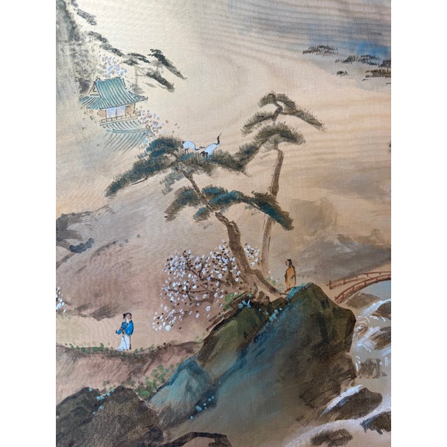 Mid 20th Century Vintage Japanese 4-Panel Byobu Screen "Morning Clouds at Mount Penglai" - For Sale - Image 5 of 17
