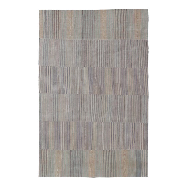 Vintage Hand Woven Turkish Paneled Kilim Vintage Rug in Earthy Tones For Sale
