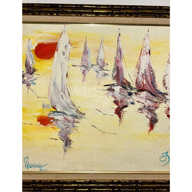Kenneth Abendana Spencer, Signed Abstract Seascape Oil ‘Harbor Reflections’ (2000s), Framed For Sale - Image 6 of 14