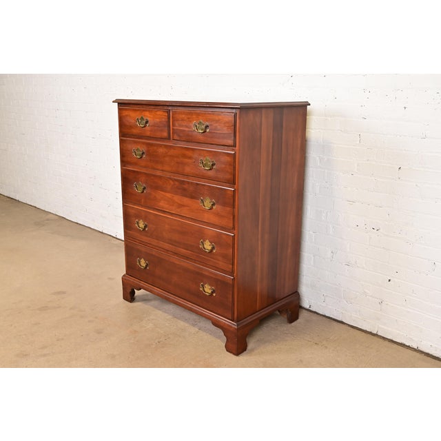 Henkel Harris Georgian Solid Cherry Wood Highboy Dresser, Circa 1960s For Sale - Image 12 of 12