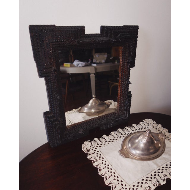 Antique Hand Carved Tramp Art Mirror, Late 19th Century For Sale - Image 4 of 18