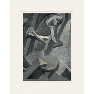 Mid Century French Abstract Figure Painting in Grey and Black on Paper. Signed With Mat For Sale