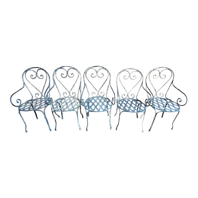 Vintage French Bistro Wrought Iron Garden Chairs - Set of 5 For Sale