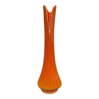 Mid Century Modern Le Smith Bittersweet Orange Swung Vase Ribbed, Glows For Sale