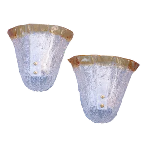Set of 2 Orange Vintage Italian Murano Glass Wall Sconces, 1970