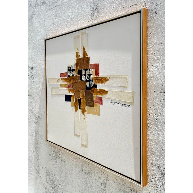 Late 20th Century Vintage Boho Mixed Media Abstract Oil Painting on Canvas For Sale - Image 5 of 6