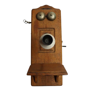 Antique Oak Wall Mount Crank Telephone Unsigned C1910