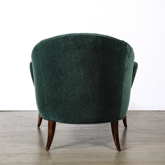 Art Deco Scroll Form Lounge Chair W/ Walnut Supports in Viridian Velvet Mohair For Sale - Image 11 of 18