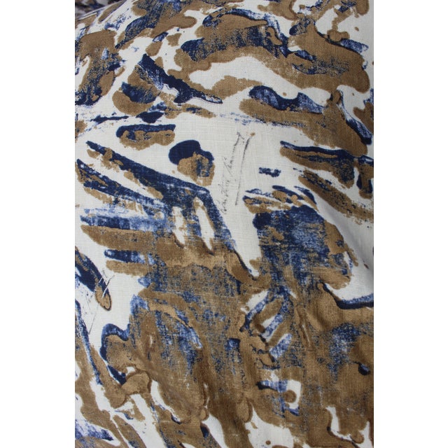 Textile Contemporary Printed Linen Navy Blue and Bronze Down Pillows - a Pair For Sale - Image 7 of 12