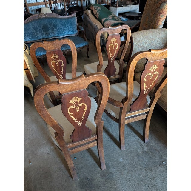 Set of 6 Vintage Gilt-Inlaid Dining Chairs 2 Armchair + 4 Side Chairs With Gold Scrollwork, Cabriole Legs & French Provincial Sty For Sale - Image 14 of 16