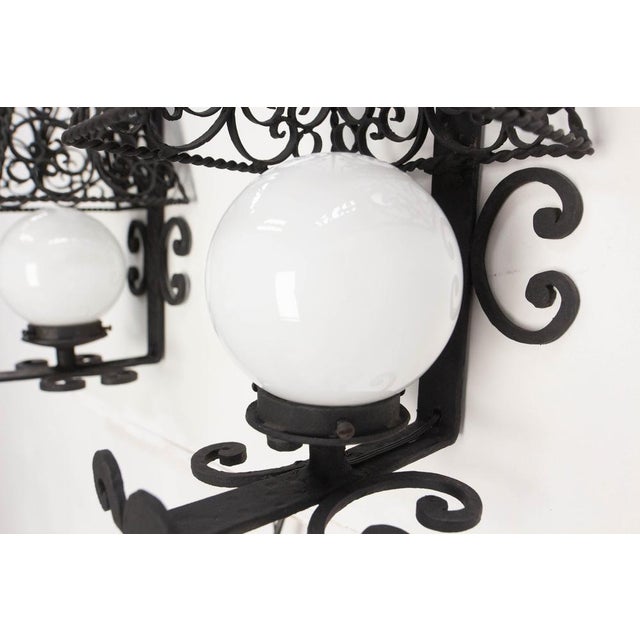 French Sconces in Wrought Iron and Opalin Glass, 1960, Set of 2 For Sale - Image 10 of 18