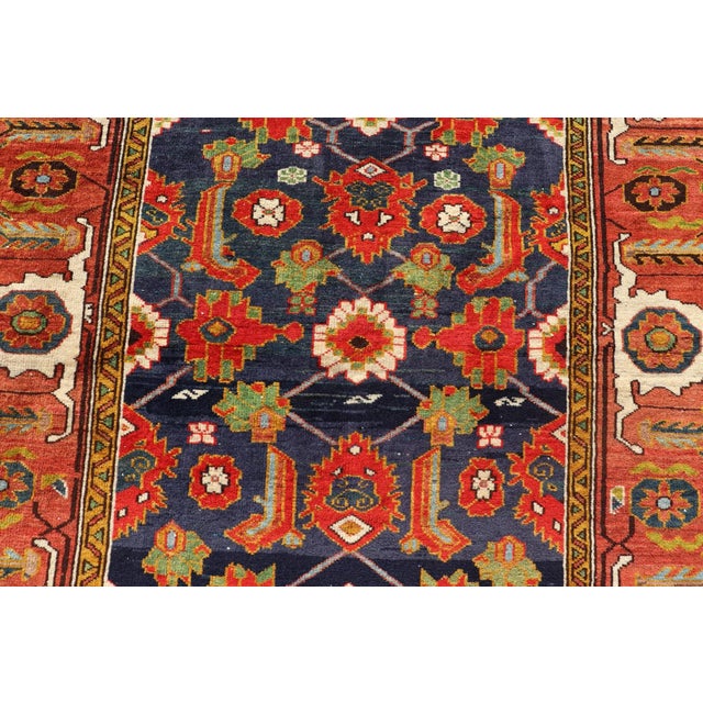 Early 20th Century Early 20th Century Antique Caucasian Rug With All-Over Design in Royal Blue Field Soft Red & Green For Sale - Image 5 of 12