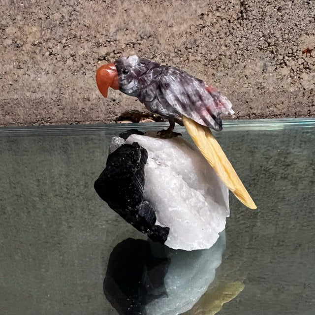 1980s 1980s Rock Art Bird Sculpture Colored Quartz Stone For Sale - Image 5 of 13