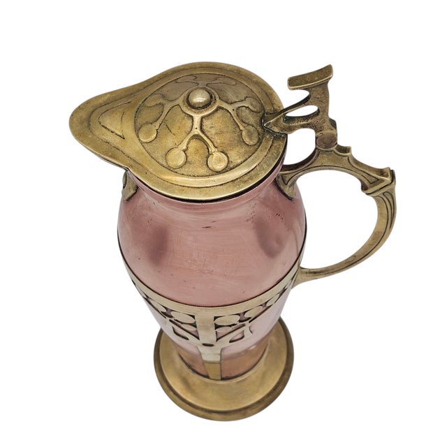 Early 20th Century Art Nouveau Jugendstil Copper and Brass Lidded Tankard or Flagon, 13” For Sale - Image 5 of 12