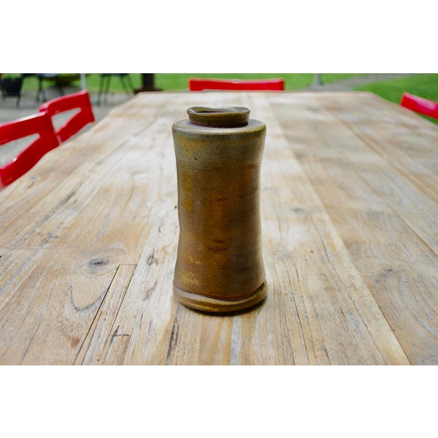 Oven-baked Anagama, a beautiful shade of chocolate brown, beige, blue, glossy and satiny, in perfect condition. This piece...