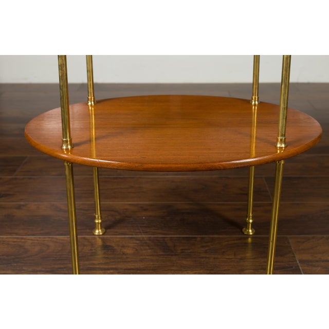 English Midcentury Mahogany Oval Two-Tiered Table with Brass Accents For Sale - Image 10 of 12