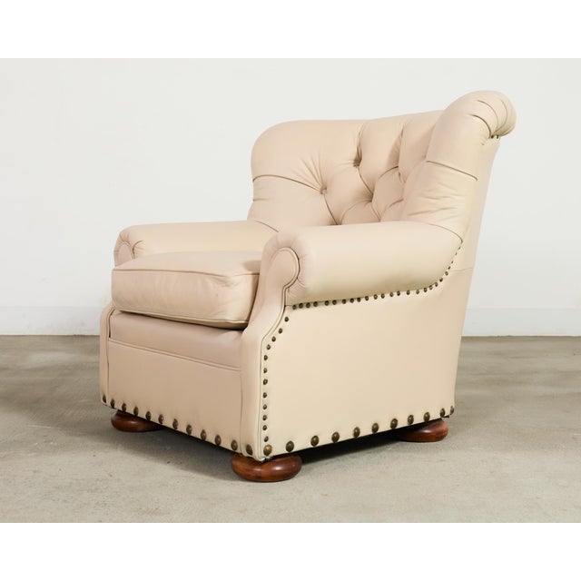Beige Pair of Ralph Lauren Style Leather Writer's Chairs + Ottomans For Sale - Image 8 of 18