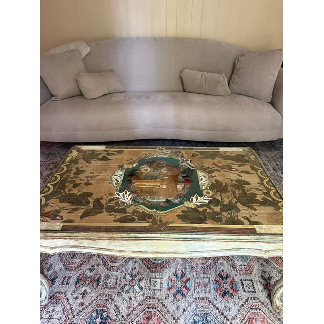 French Provincial One of a Kind Artist Created Coffee Table With Collaged Top For Sale - Image 3 of 10