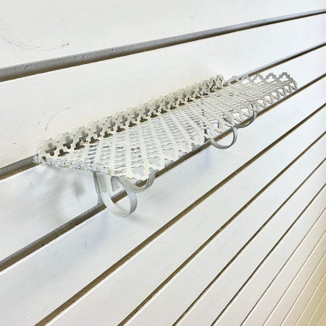 1960s Mid-Century Boho Chic Pierced Metal Wall Mounted Shelf, White For Sale - Image 9 of 15