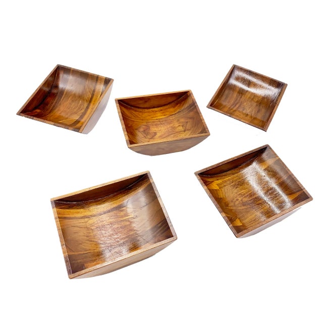 Mid-Century Modern Mid-Century Modern Geometric Wooden Bowls - 5 Pieces For Sale - Image 3 of 4