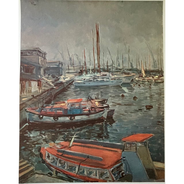 Traditional Vintage Lithograph Art Print/Poster Titled, "Harbour" by Amadeu Casals Pons, Spanish (1930) For Sale - Image 3 of 9