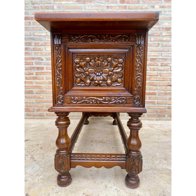 Spanish Carved Wood Sideboard With Floral Decoration, Mid-20th Century For Sale - Image 14 of 18
