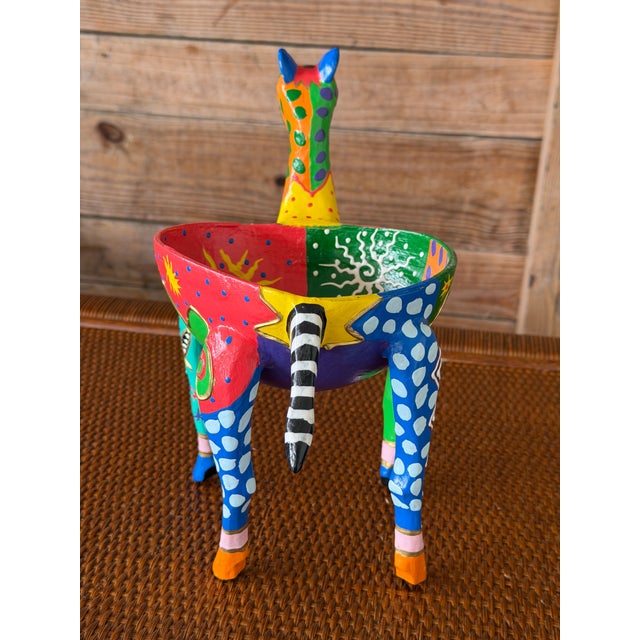 Late 20th Century Hand-Painted Alebrije-Style Folk Art Giraffe Planter For Sale - Image 5 of 10