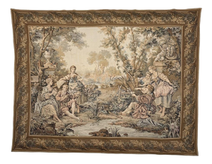 Mid-Century Modern French Jacquard Pastoral Tapestry