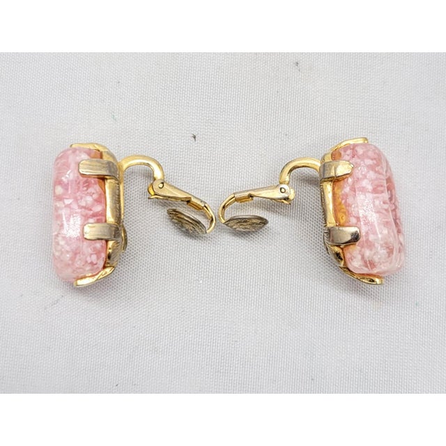 Vintage 1960s Signed Castlecliff Pink Art Glass Clip Earrings-2 Pieces For Sale - Image 10 of 10