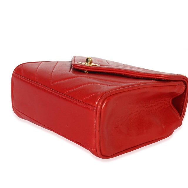 Animal Skin Vintage 24K Red Chevron Lambskin CC Square Flap Bag For Sale - Image 7 of 9