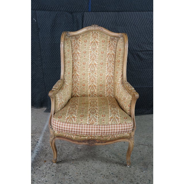Vintage French Louis XVI Style Walnut Bergère Wingback Library Reading Chair For Sale - Image 6 of 18