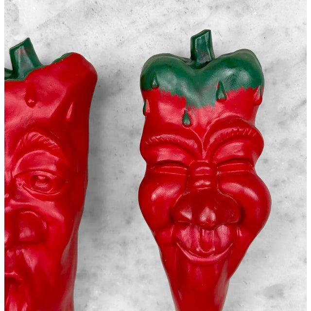 Sculpture Materials Vintage Oddity Red Chili Pepper Face Chalkware Wall Hanging Sculptures - a Pair For Sale - Image 7 of 11