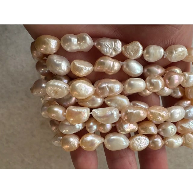 1980s 60" Long Freshwater Pearl Necklace Beaded Necklace - Multi Tone Pink For Sale - Image 4 of 5