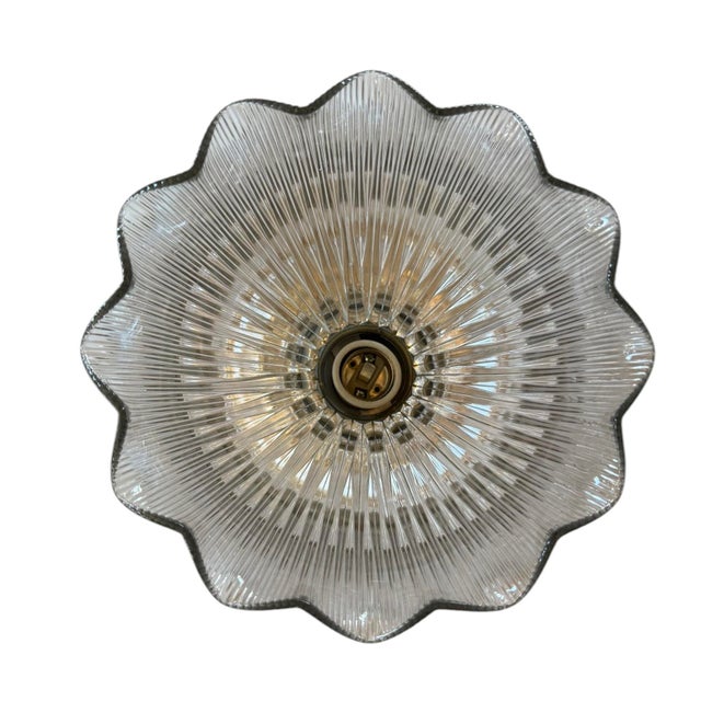 1920s Antique Silver Flushmount With Fluted Halophane Shade For Sale - Image 5 of 5